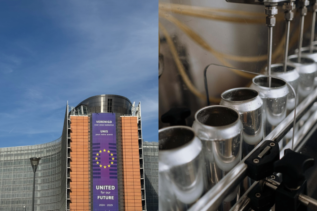 European Commission's building on one side and imported goods on the other
